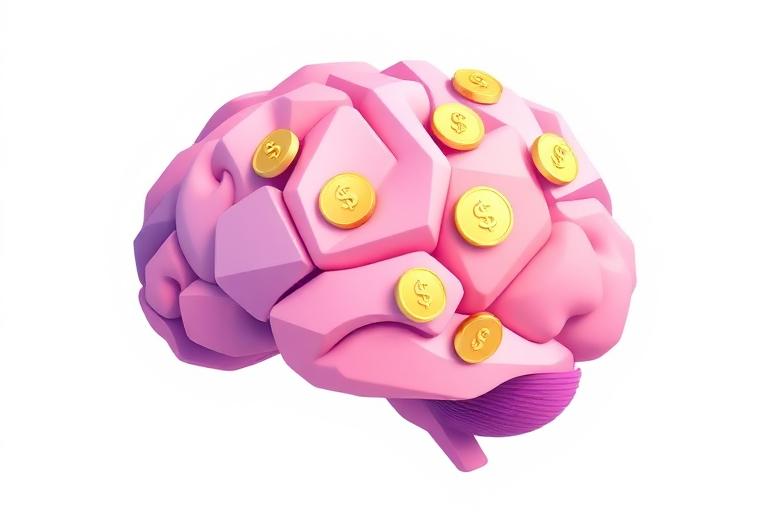 Illustration of a brain with gold coins representing money personality types